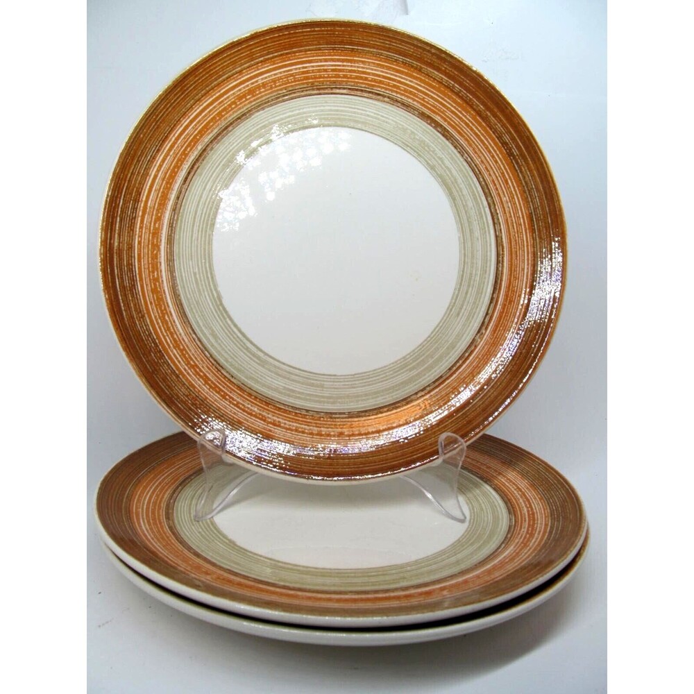 Royal China Jeannette Vista Java Set Of Three 10" Dinner Plates Appears Unused